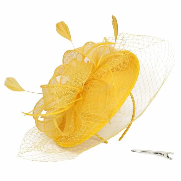 Women Sinamay Feather Fascinator Hat With Veil, Celebrity Ladies‘ Cocktail Tea💘 - Picture 5 of 6